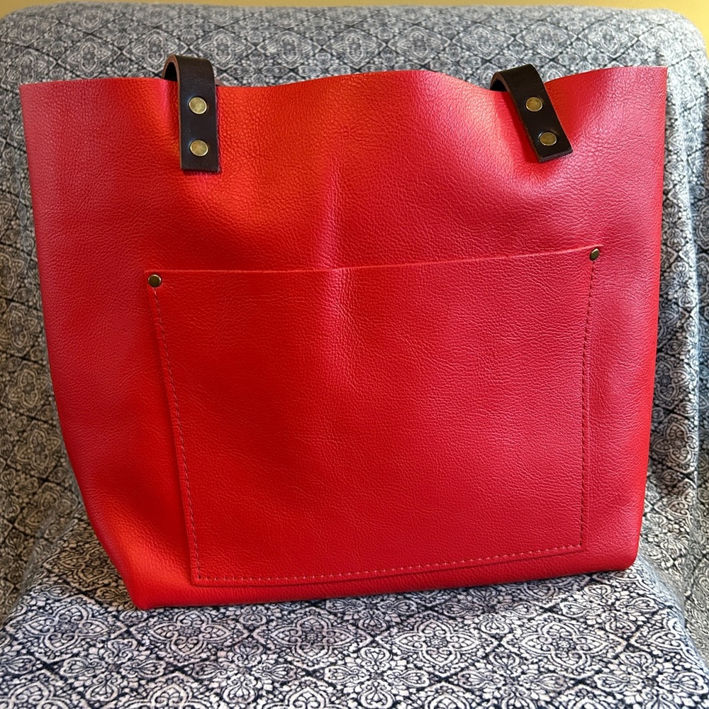 Portland Leather Goods Large Classic Poppy Red Leather Tote Bag